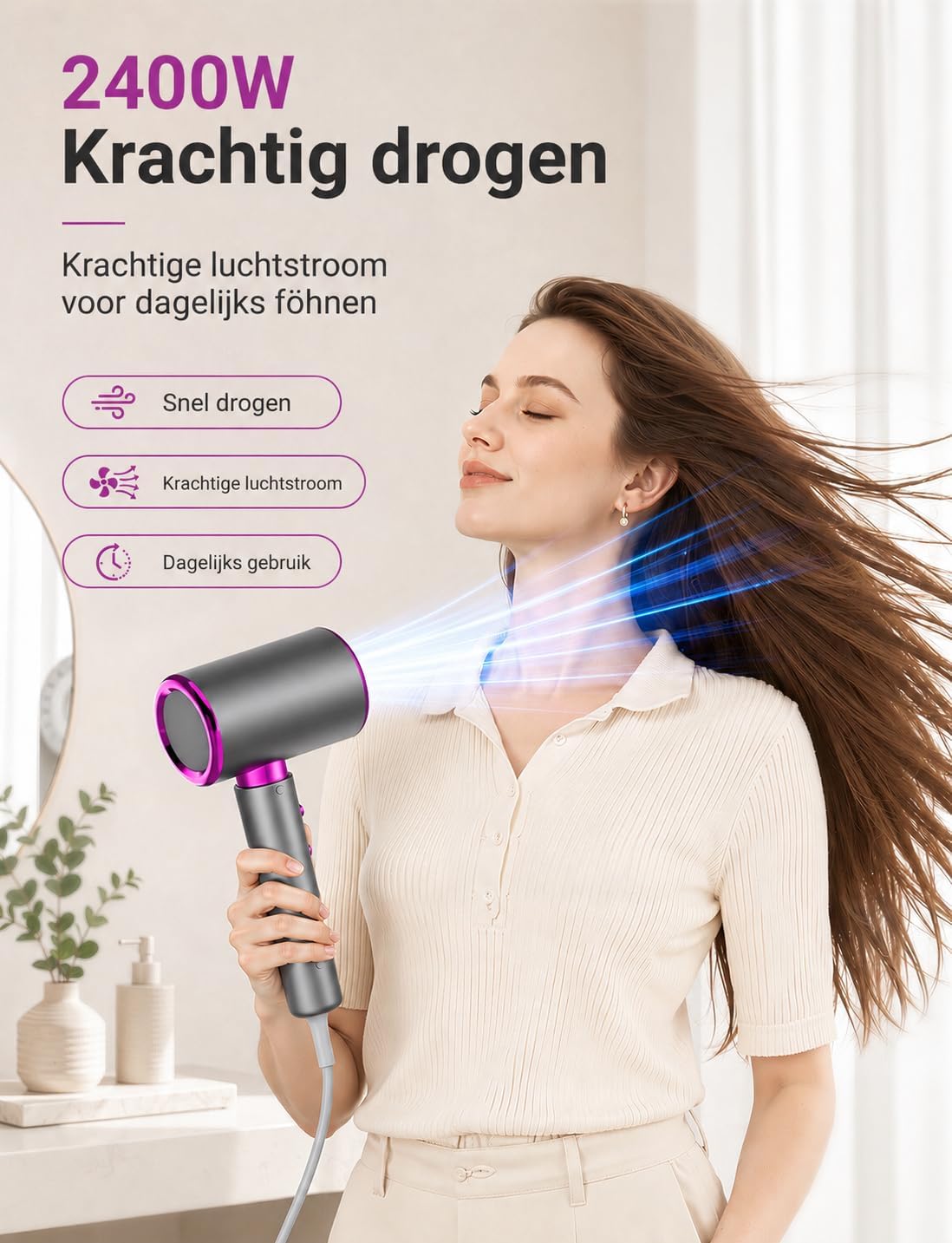 Detalle 2 de LORVENA STL-8858Pro haardroger met diffuser, ionentechnologie en 2400 W