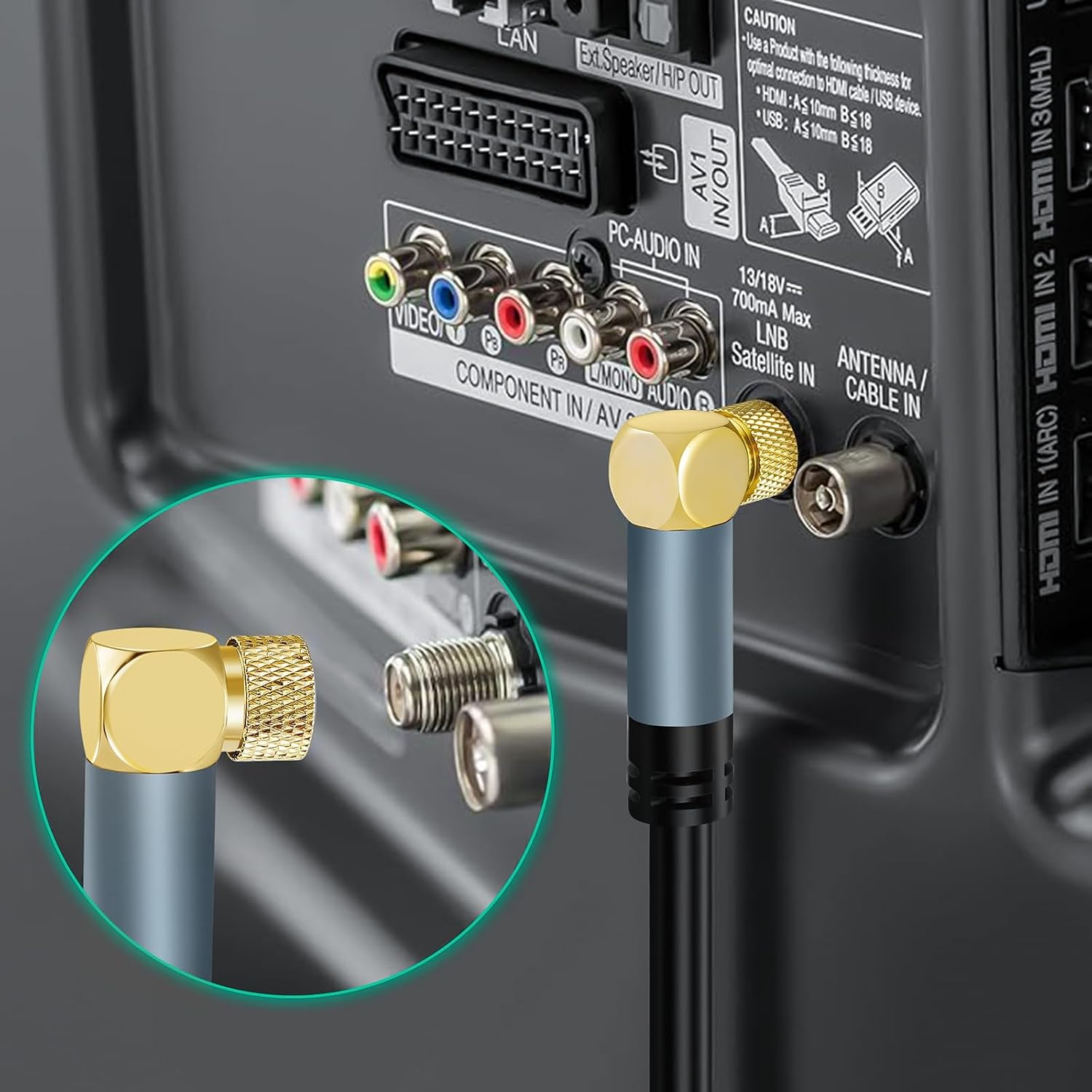 Detalle de Thzzhnno 5M F-Type Coaxial Cable — 90 Degree Angled to Straight Male Cord