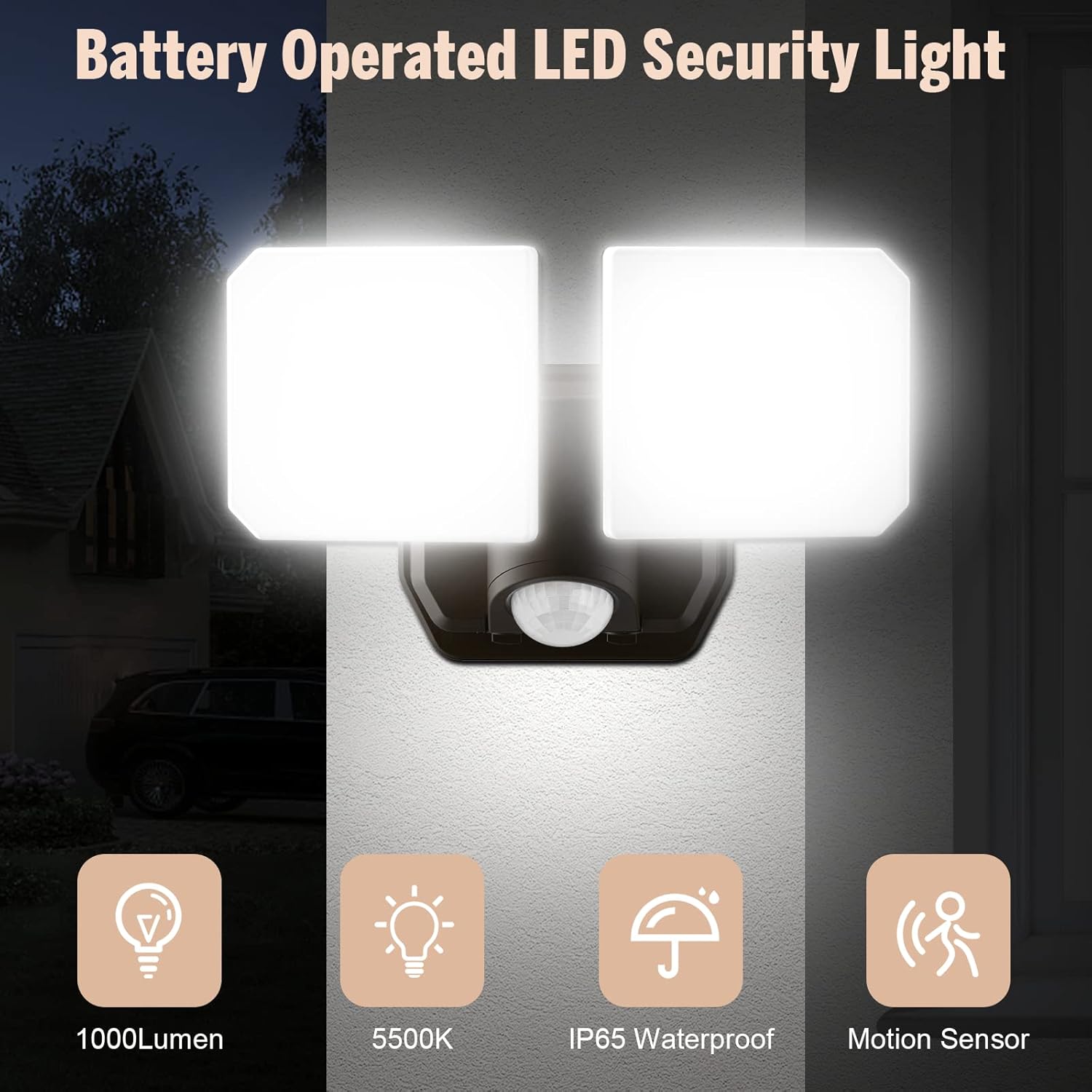 Detalle 2 de Brighter Battery Powered Motion Sensor Security Lights (2-Pack) with 1000LM, 2 Modes, IP65 Waterproof