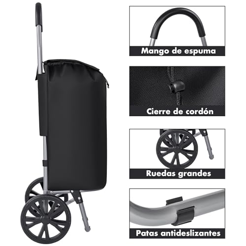 Thumbnail 3 de Carro de Compra Plegable T-LOVENDO.ES de 2 ruedas grandes, con bolsa desmontable e impermeable (hasta 25 kg)