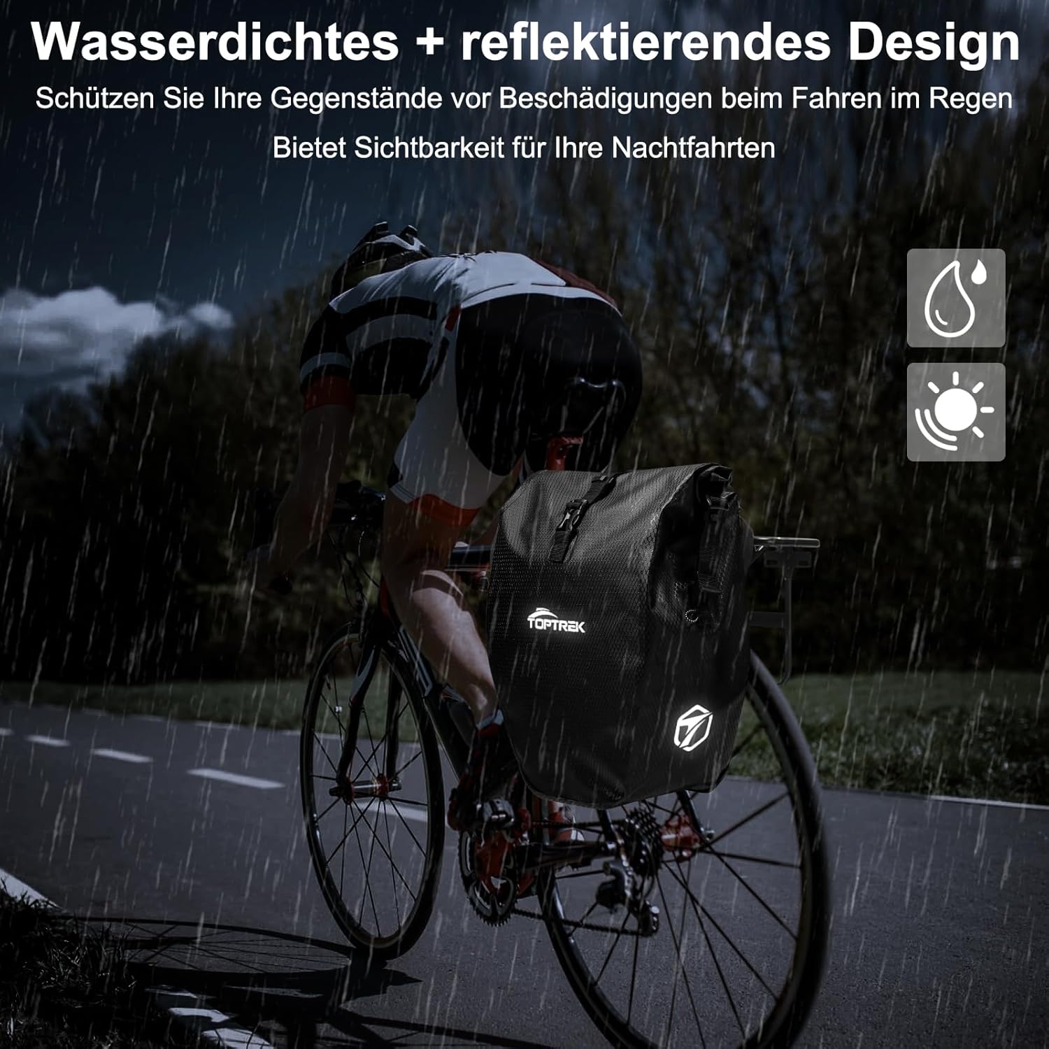 Detalle 2 de Toptrek Gepäckträgertasche 23–28 L – wasserdicht, reflektierend, mit Tragegriff und Schultergurt