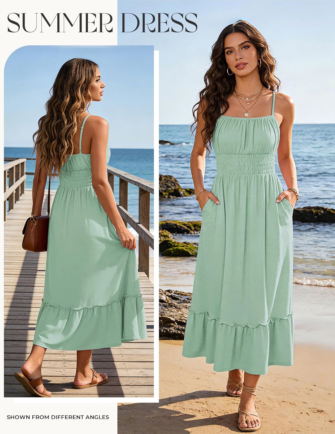 Detalle de GRACE KARIN Women’s Summer Maxi Dress (2026) with Smocked Ruched Bust, Adjustable Straps & Pockets