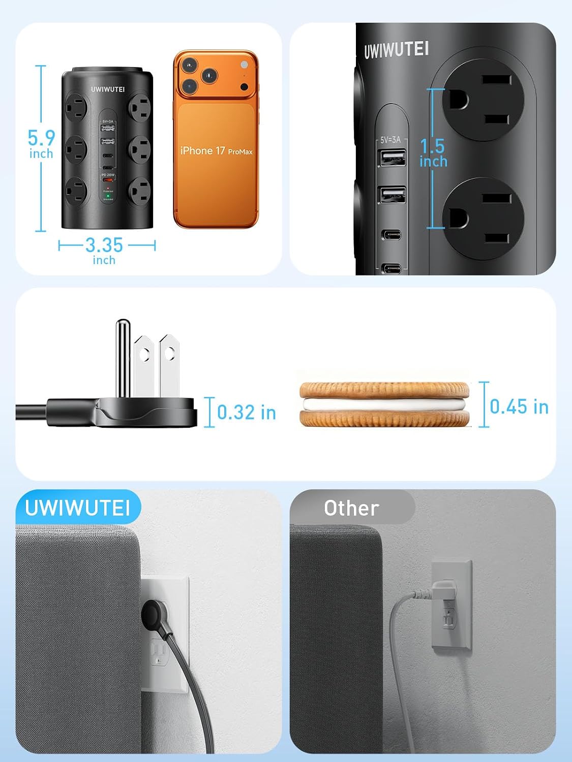 Detalle 2 de Tower Power Strip with 20W USB-C PD