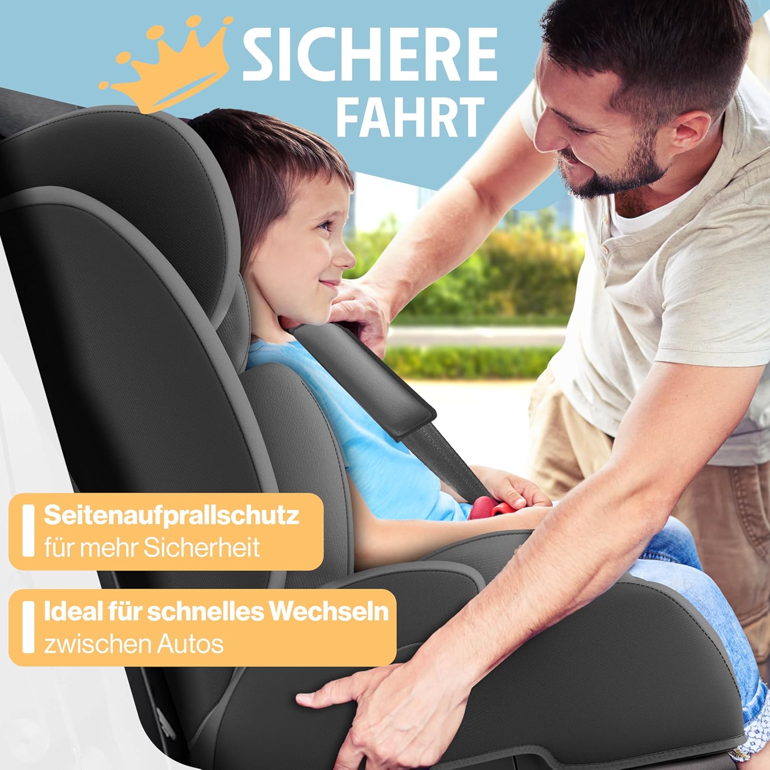 Thumbnail 6 de KIDIZ Autokindersitz mit Isofix i-Size R129 100–150 cm (bis 12 Jahre) – mitwachsender Sitz, 5-Punkt-Gurt, Grau