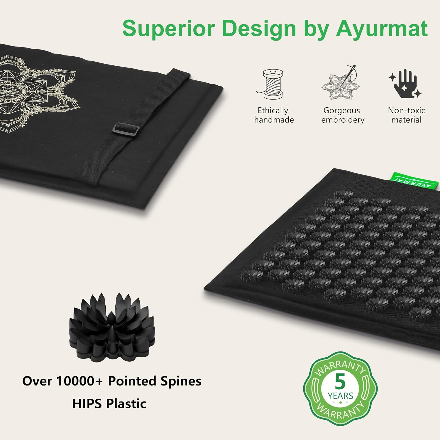 Detalle 2 de AyurMat Acupressure Mat and Pillow Set, Black Linen with Coconut Fibre