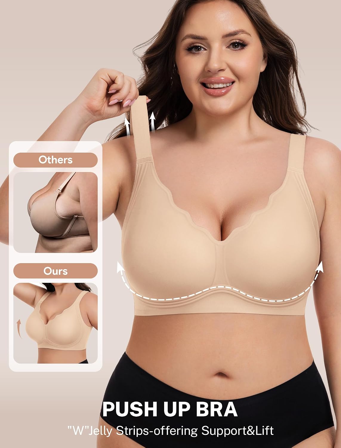 Detalle de habibee Jelly Wireless Scalloped Bra, Seamless W-Shaped Support, B-DDD