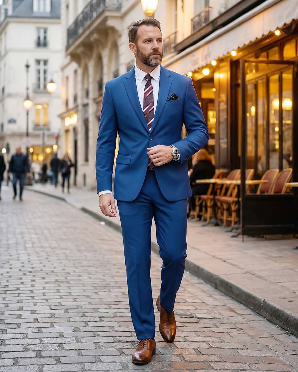 Detalle 2 de WYWK Men's Slim-Fit Suit with One-Button Blazer, Tie and Pocket Square