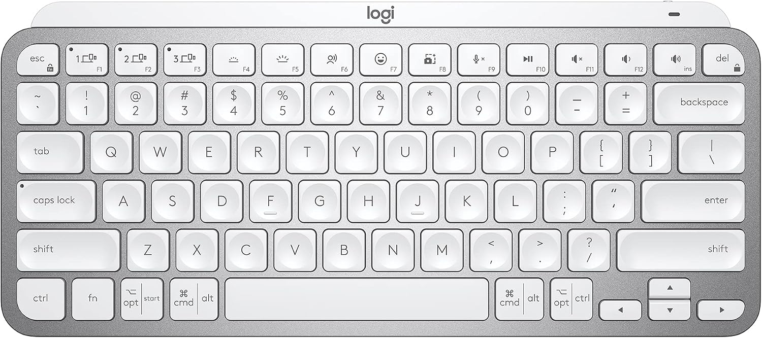 Detalle de Logitech MX Keys Mini Wireless Keyboard, Pale Gray, Backlit with USB-C Charging