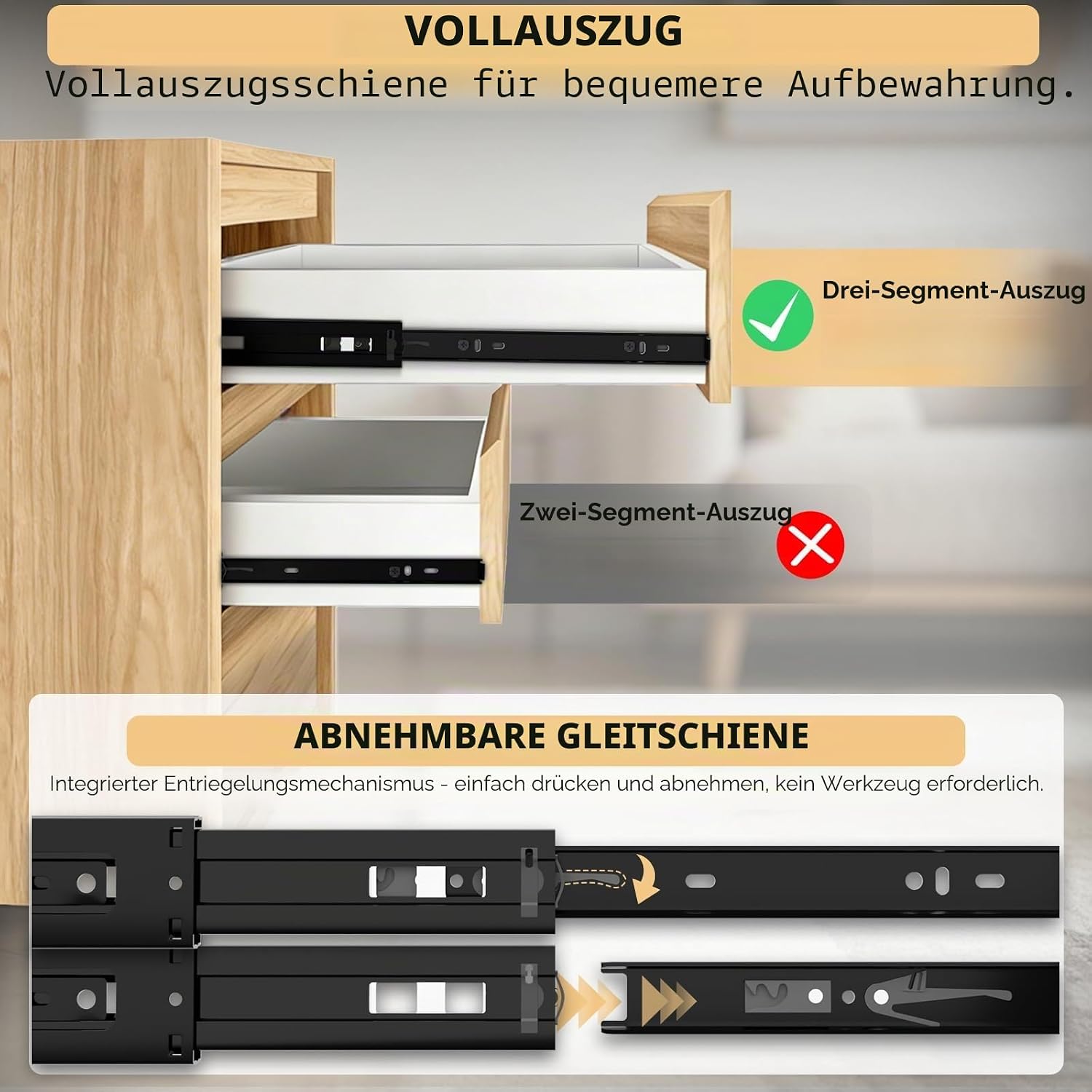Thumbnail 4 de AOLISHENG Schubladenschienen 450 mm Vollauszug mit Soft-Close – 5 Paar, 45 kg Tragkraft, für Küchenschubladen