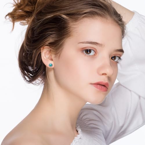 Thumbnail 1 de Weviway Turquoise Earrings 925 Sterling Silver Post 8mm Round Stud Earrings