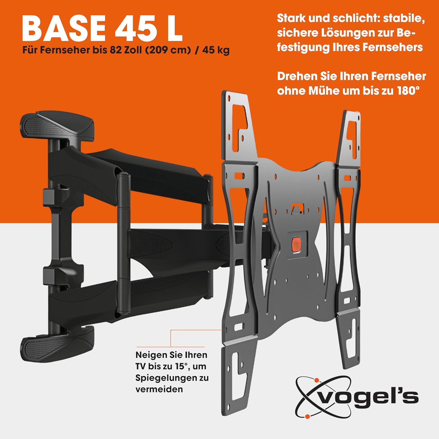 Detalle de Vogel's BASE 45 L Schwenkbare TV-Wandhalterung für 40–80 Zoll | bis 45 kg, VESA 600x400, TÜV-zertifiziert