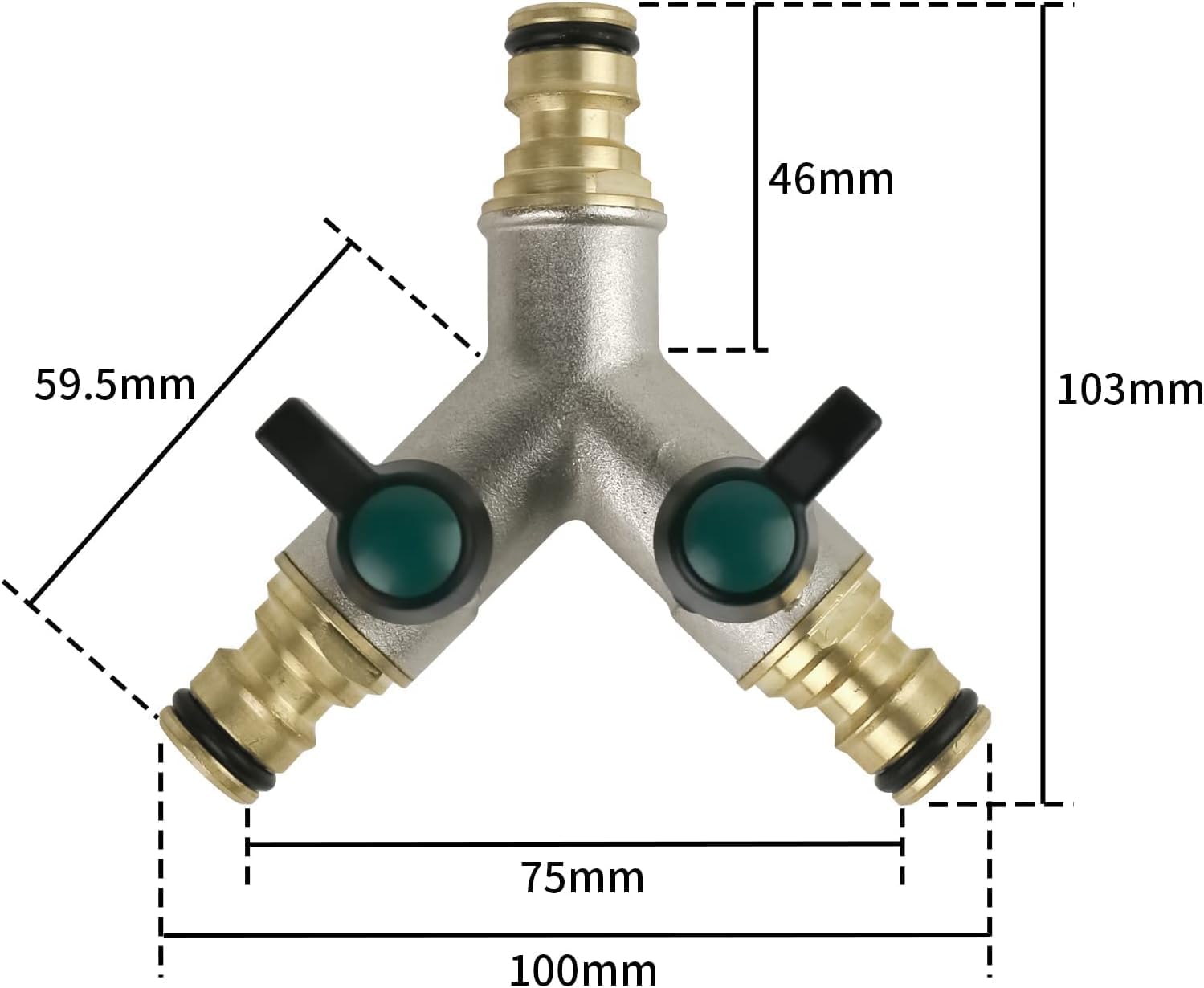 Thumbnail 1 de Wzzy Gurden Messing 2-Wege Wasserhahn Verteiler – 1/2" Schlauchverteiler aus Messing vernickelt
