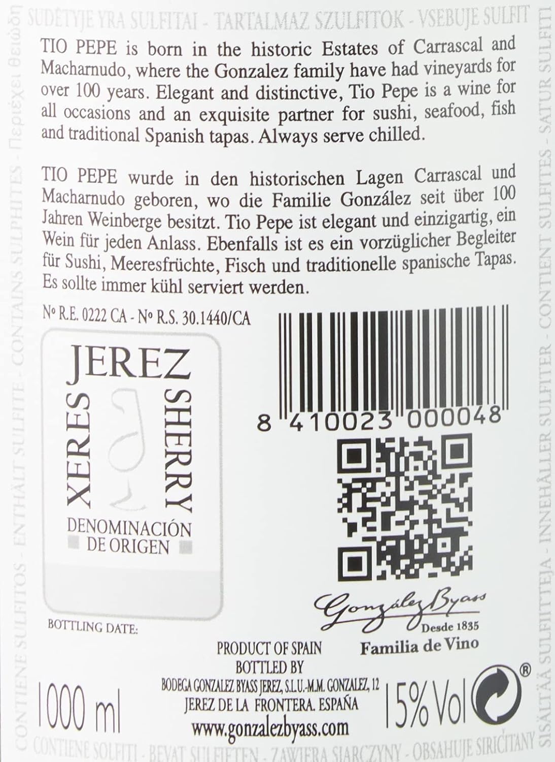 Detalle 2 de Tío Pepe Vino Fino D.O. Jerez 🍷 1000 ml