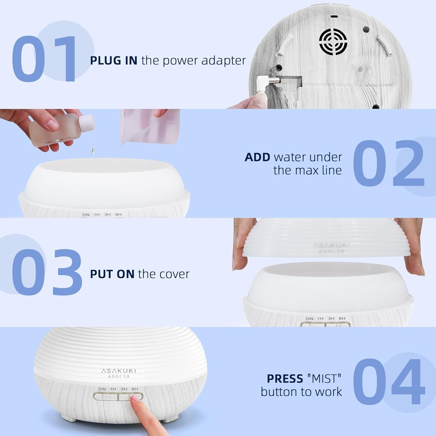 Thumbnail 6 de ASAKUKI Diffuser 300ml – Large Capacity Ultrasonic Aromatherapy Diffuser