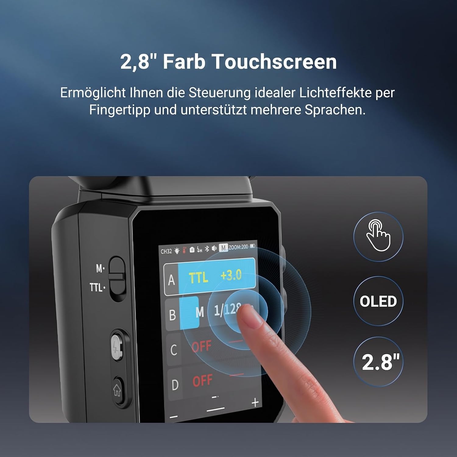 Detalle de NEEWER 100Ws 2,4G TTL Blitz Rundkopf – TTL, HSS bis 1/8000s, 3000mAh Akku, Canon-Kompatibilität