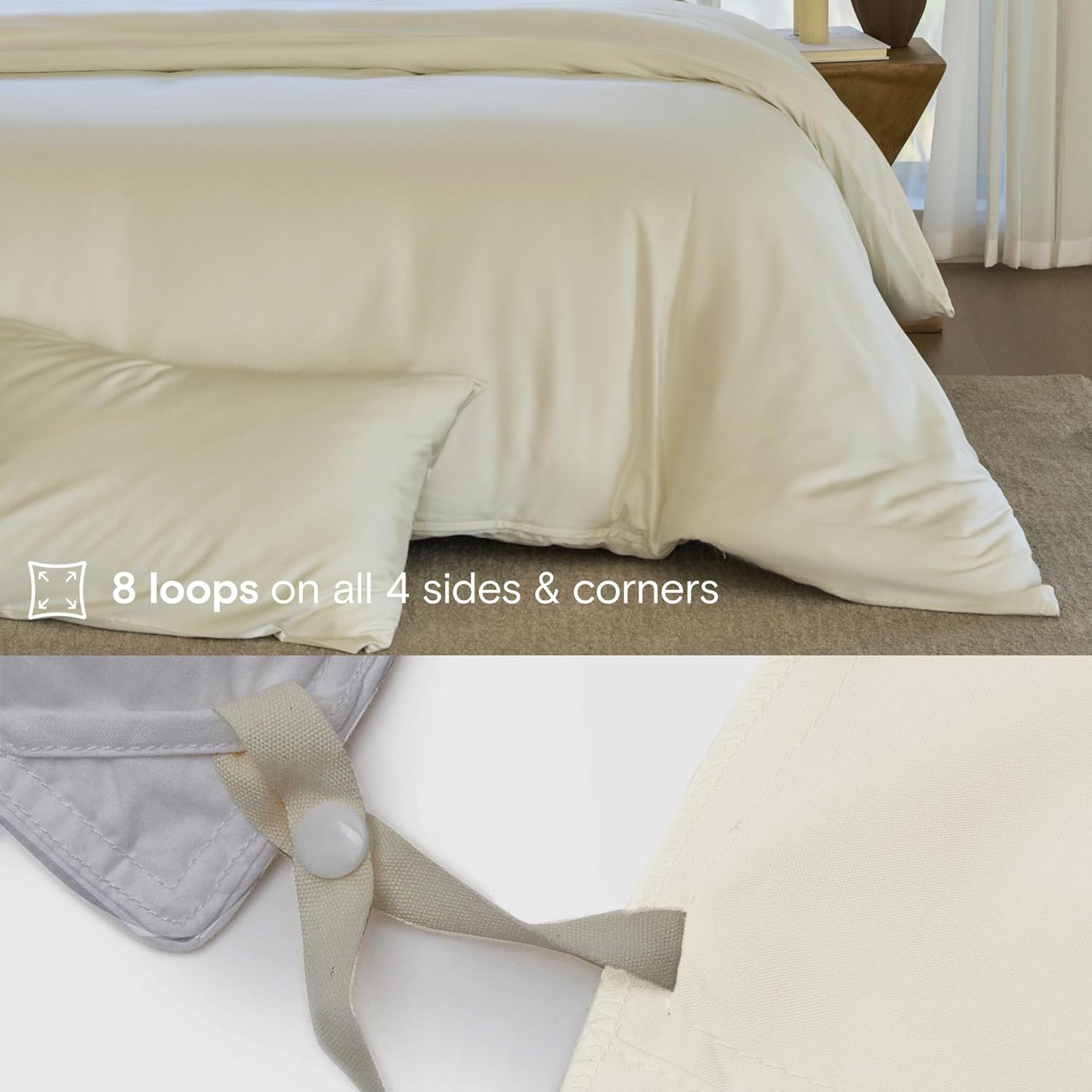 Detalle de DOZ Viscose from Bamboo Duvet Cover Set (1 Duvet Cover + 2 Pillowcases) — King/Cal King, Ivory