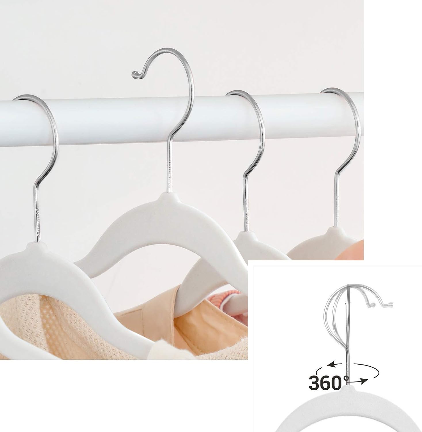 Detalle de Cintres velours SONGMICS Lot de 50 – 41,5 cm, capacité 5 kg, crochets pivotants à 360° (CRF026W04)