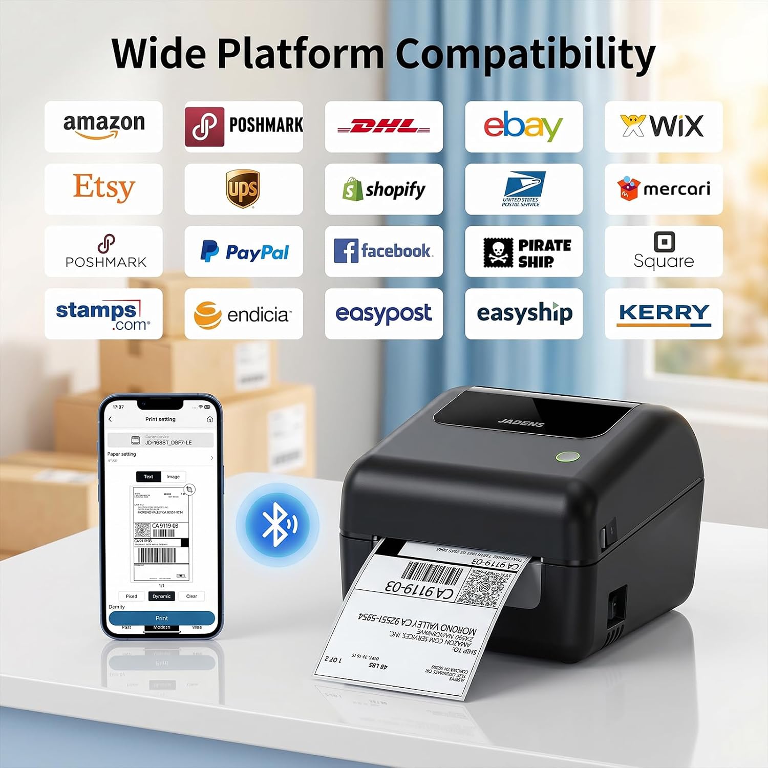 Thumbnail 3 de JADENS 4x6 Wireless Bluetooth Thermal Shipping Label Printer
