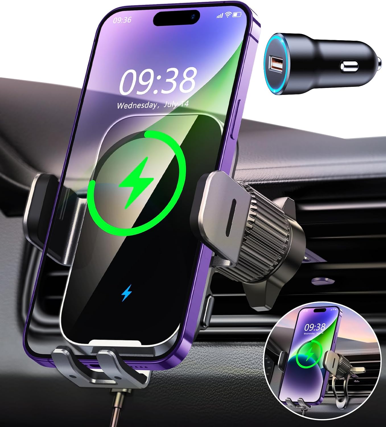 Detalle de ISEYOU Cargador inalámbrico coche 15W
