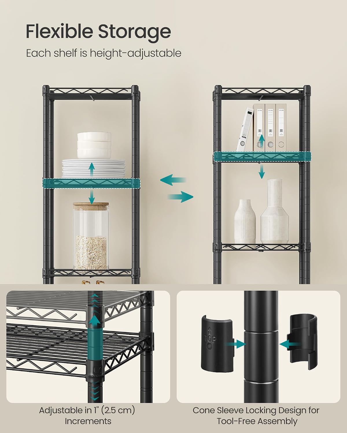 Thumbnail 4 de SONGMICS Dalten Collection LGR123BH01 5-Tier Metal Shelving Unit, Ink Black