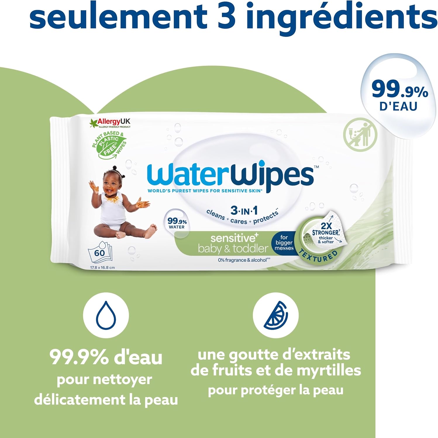 Detalle 2 de WaterWipes Sensitive+ 240 lingettes bébé 🧻