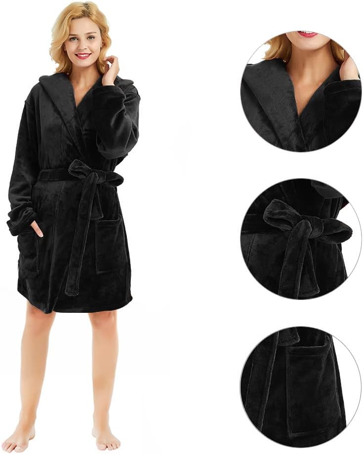 Detalle de U2SKIIN Damen-Bademantel mit Kapuze kurz – Flauschig, warm und bequem