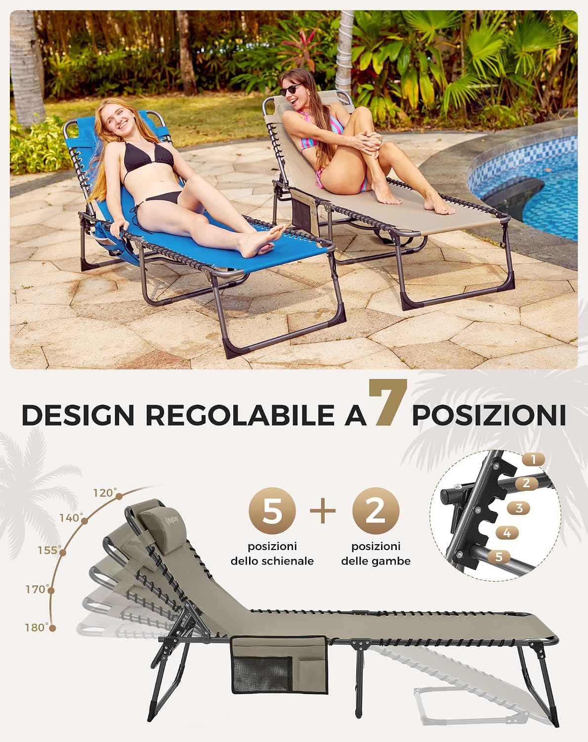 Thumbnail 3 de KingCamp Sedia a sdraio pieghevole con schienale regolabile a 5 posizioni — comfort versatile per spiaggia, giardino e campeggio