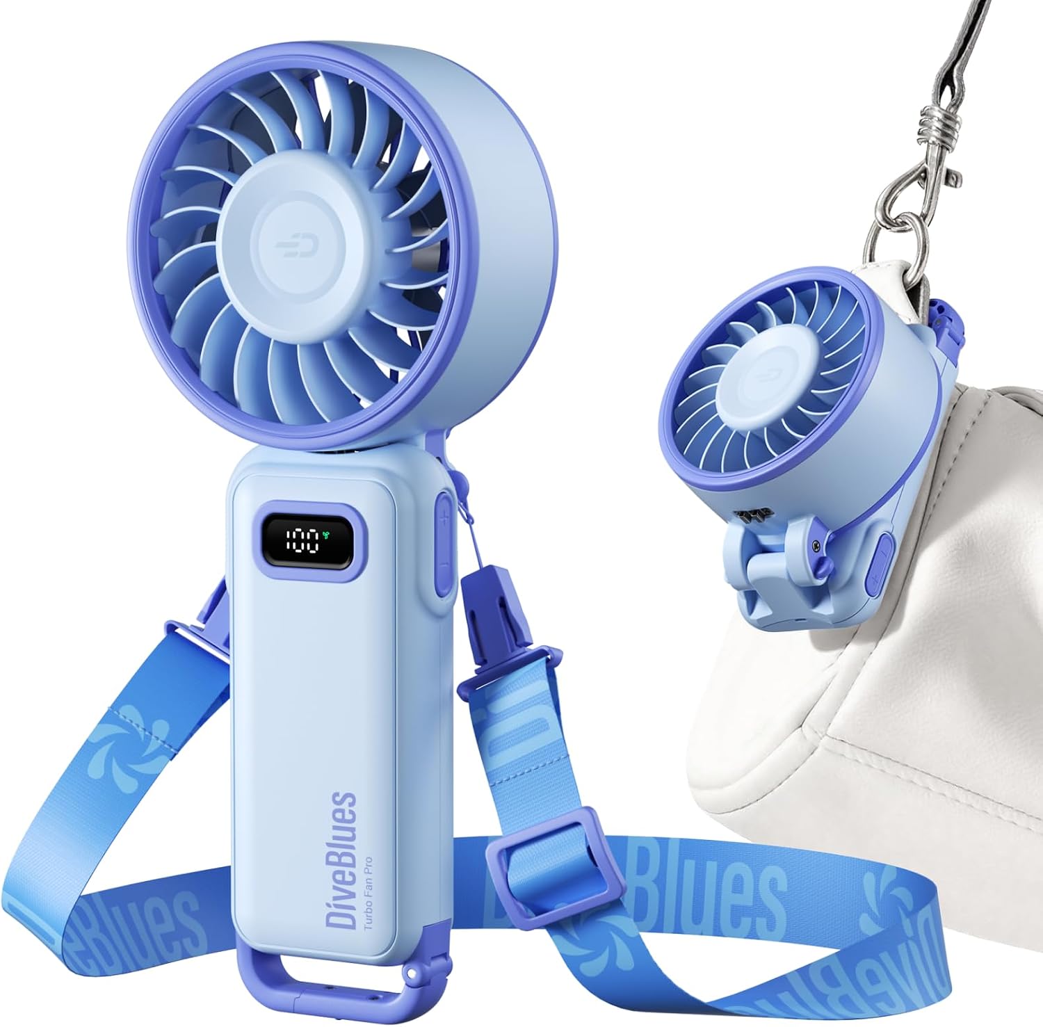 Diveblues Ventilatore portatile pieghevole a batteria con 100 velocità fino a 12 ore