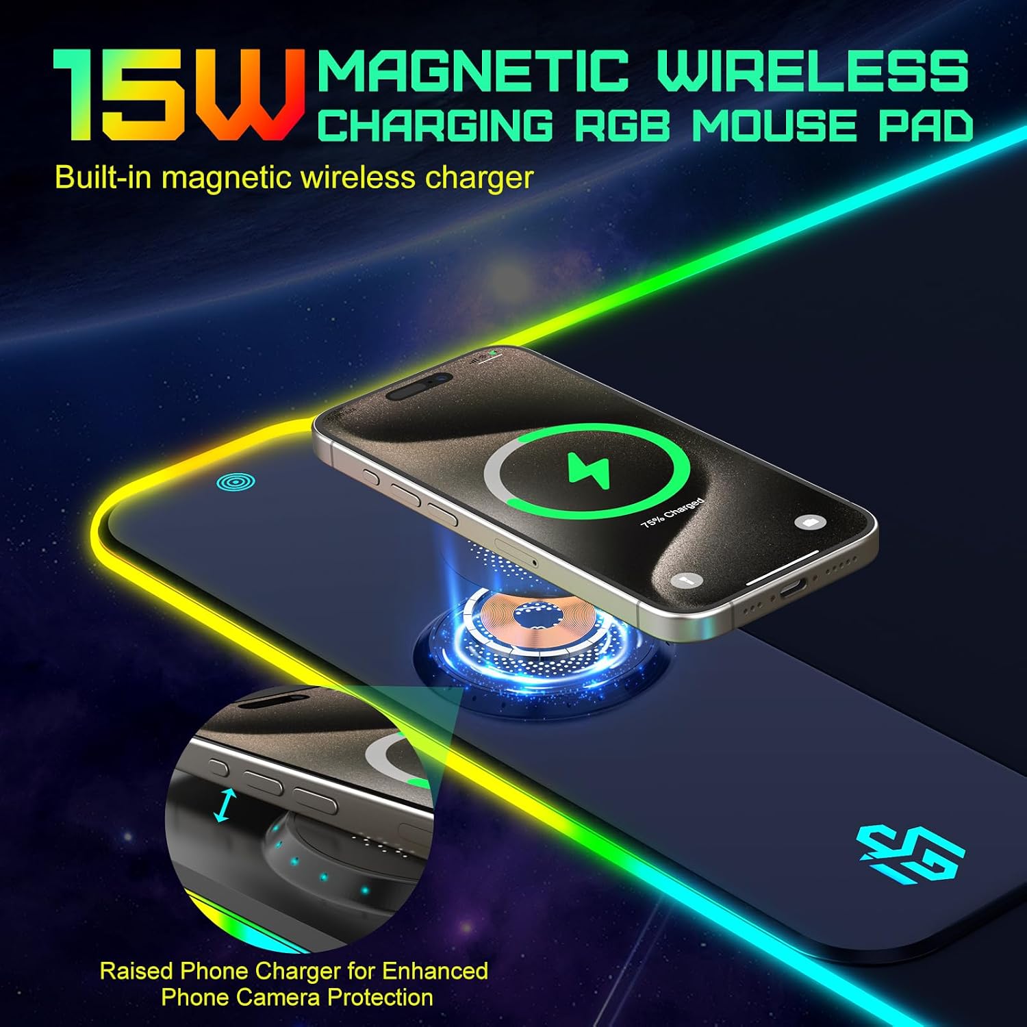 Detalle 2 de 15W Wireless Charging RGB Mouse Pad 900x400