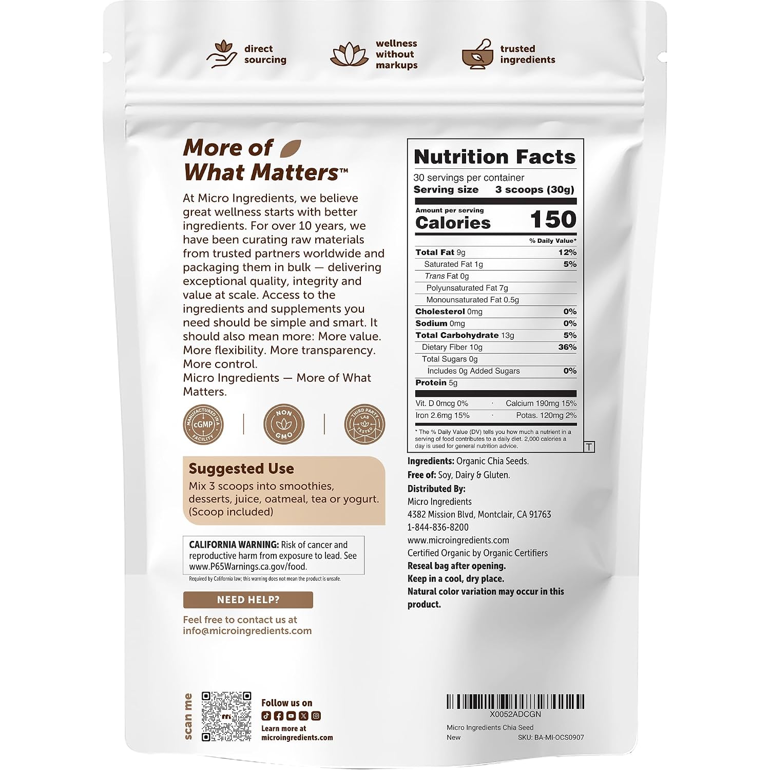Detalle 2 de Micro Ingredients Organic Chia Seeds 2 lb