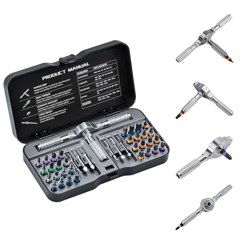 Detalle de VMAN Ratschen Schraubendreher Set 40 in 1 – magnetisch, S2-Stahlbits, vielseitig für Möbelmontage und Präzisionsreparaturen