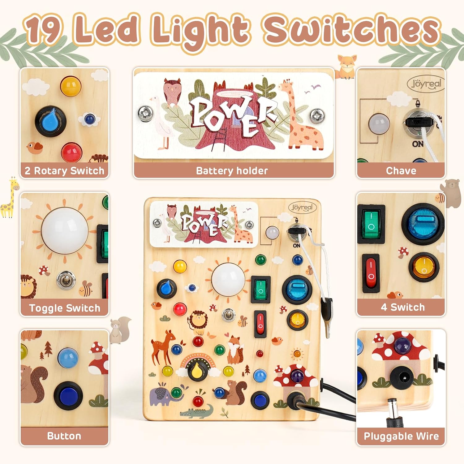 Detalle 2 de Joyreal Montessori Busy Board 19 LED ab 1 Jahr