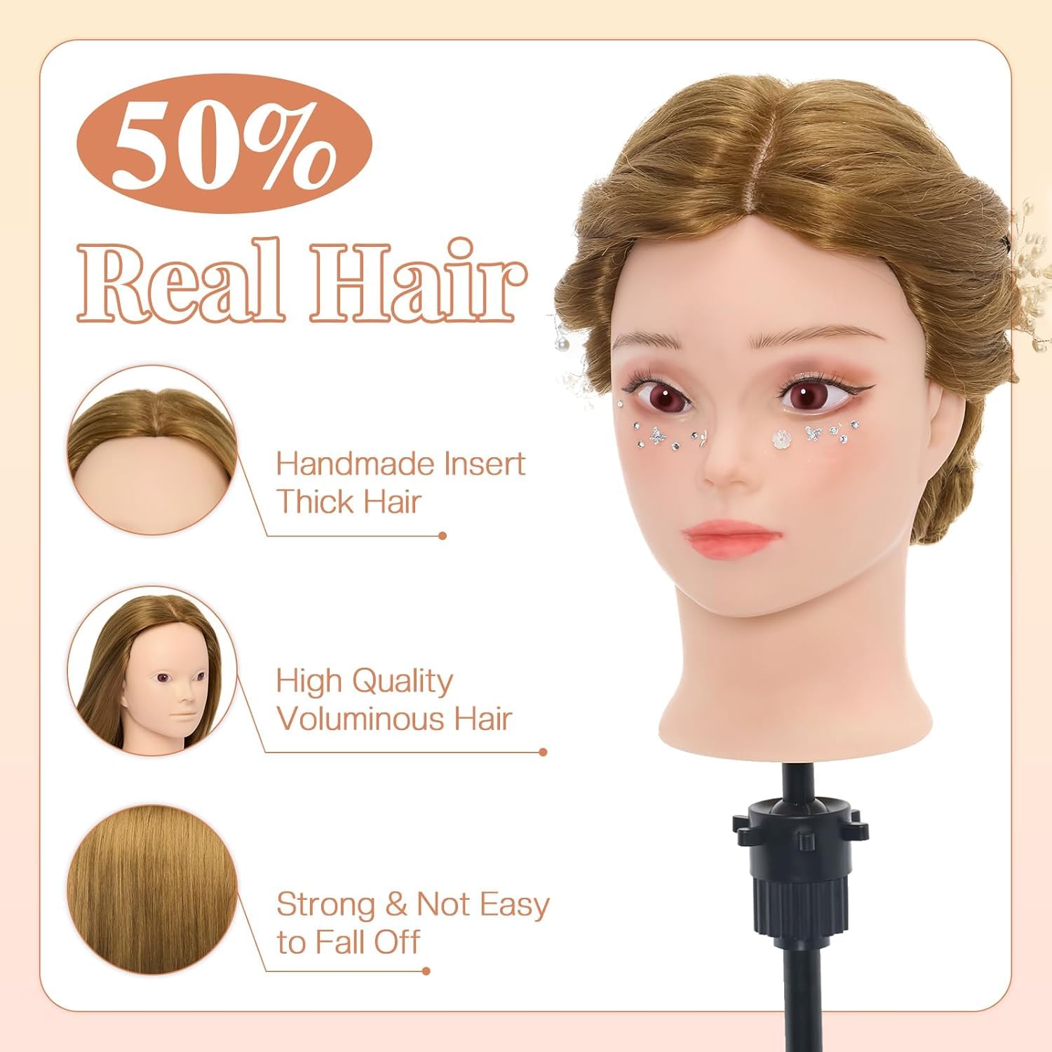 Detalle 2 de Neverland 24 Zoll Frisierkopf mit 50% Echthaar – Übungskopf für Friseurschüler und Hobby-Styler