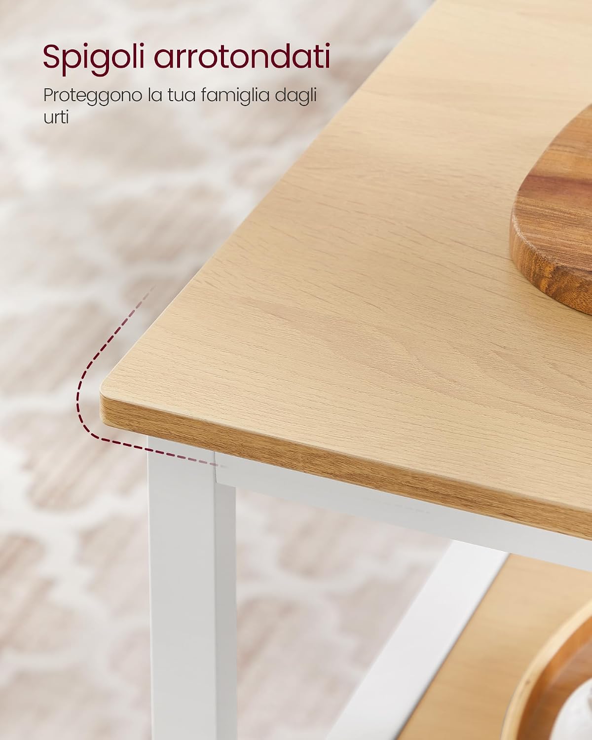 Detalle 2 de VASAGLE Isola da Cucina con ampio piano di lavoro, scaffale a 3 livelli in acciaio 60 x 100 cm - Beige Rovere e Bianco (KKI005W09)