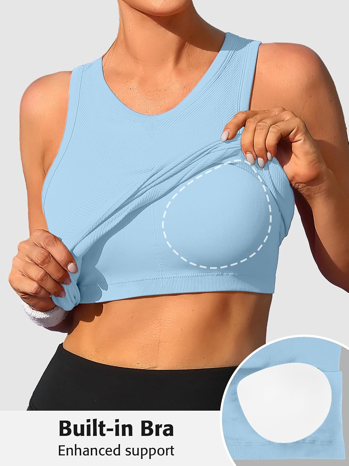 Detalle de ATTRACO Ribflex Workout Tank Tops for Women: Seamless, Built-in Bra, and All‑Day Comfort