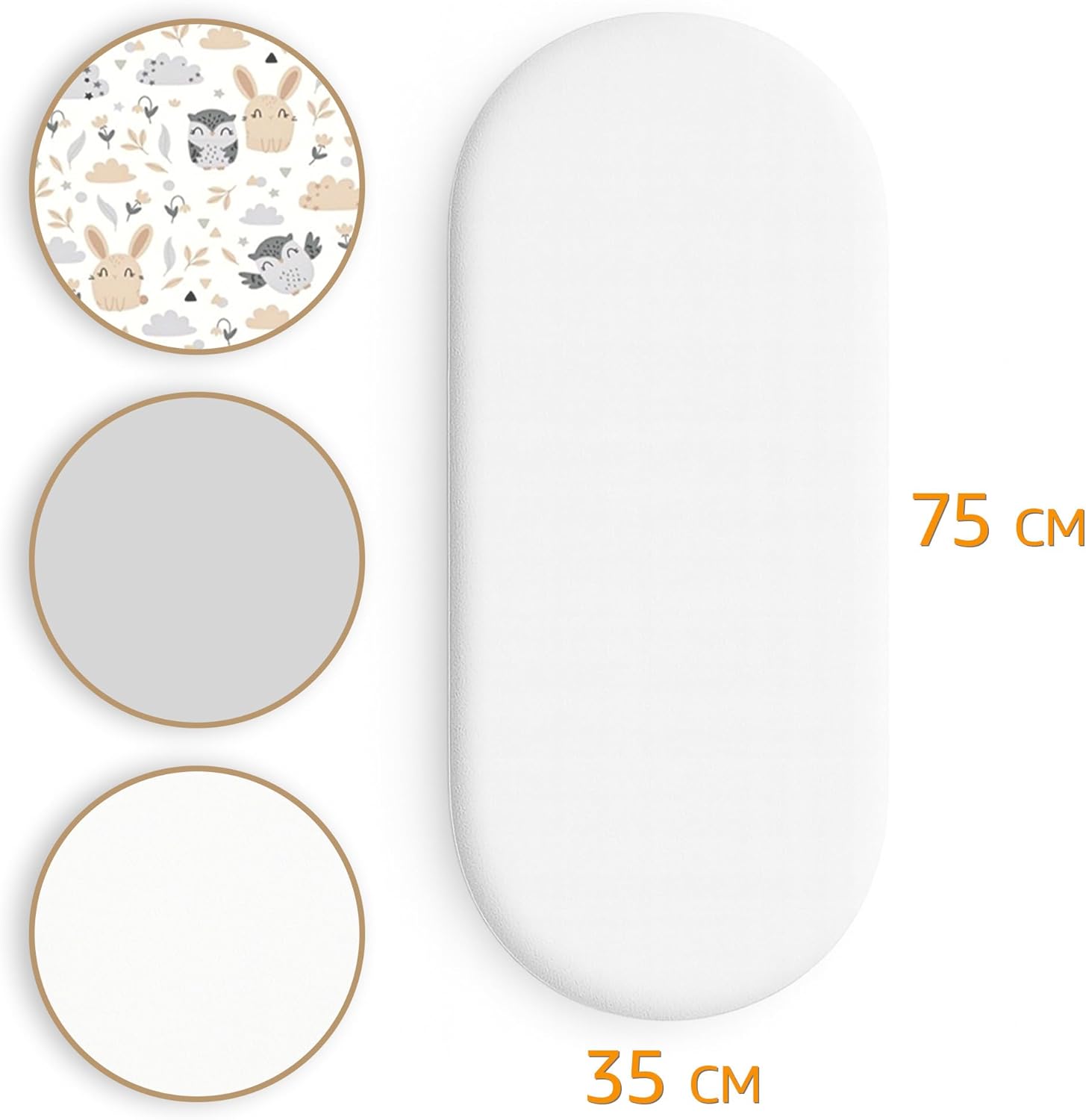 Detalle de Spannbettlaken 3er-Set 35x75 cm für Babywagen und Beistellbetten – 2x Laken + 1x wasserdichter Matratzenschoner