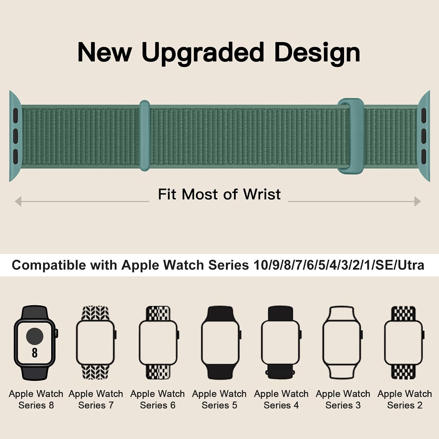 Detalle de Yoohoo Nylon Straps replacement bands for Apple Watch (38/40/41/42mm) – soft breathable hook & loop