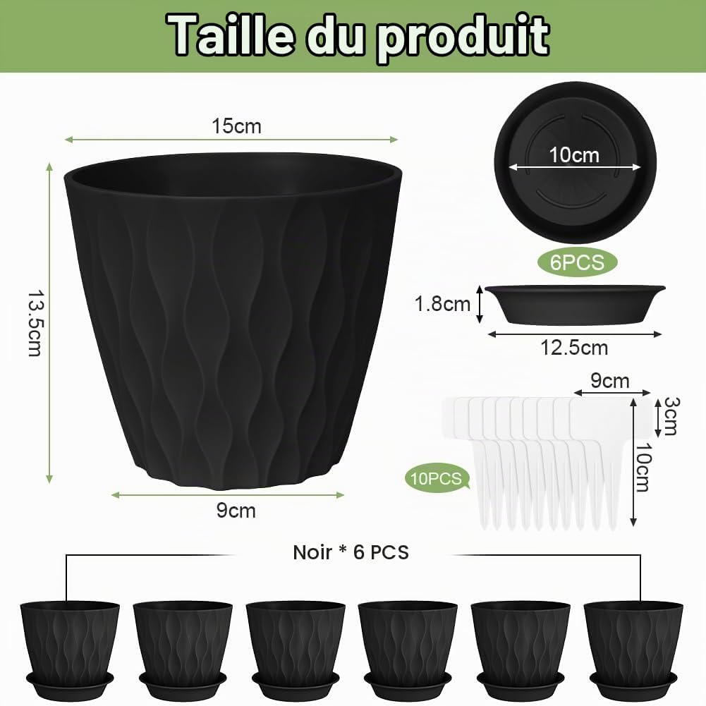 Detalle 2 de vsshe U10-LYCHPHS251021-FBA kunststof bloempotten, set van 6, zwart, 15,2 cm