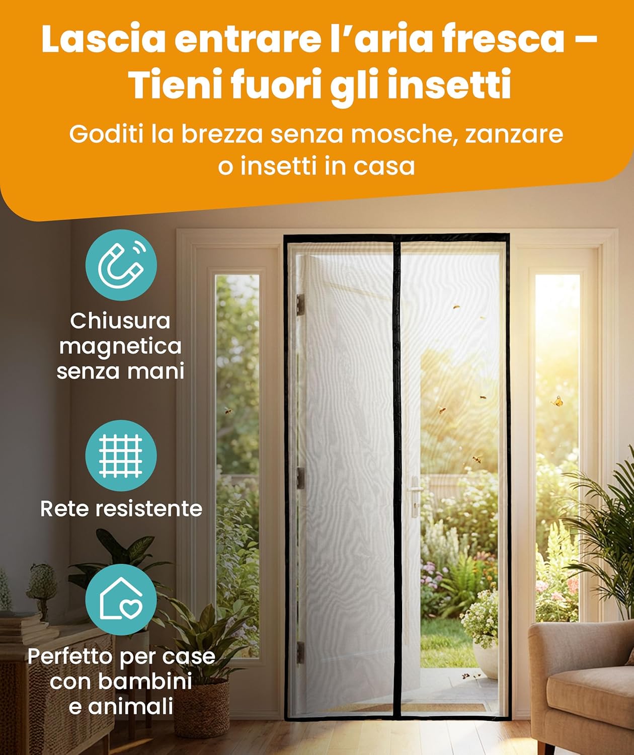 Thumbnail 1 de Flux Phenom Zanzariera Magnetica per Porta Finestra – Rete Trasparente a Trama Fine, 110x220 cm