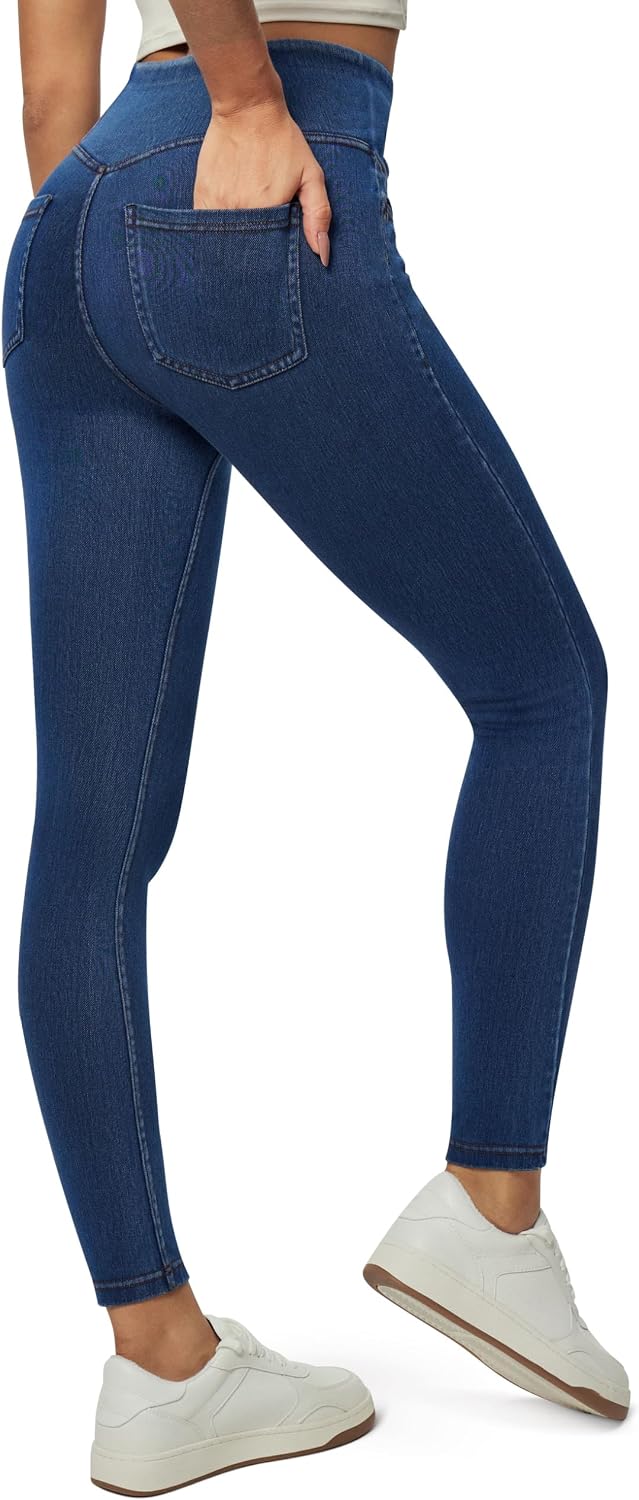 Detalle de Heathyoga Stretchy Jeans for Women High-Waist Pull-On Jeggings with Tummy Control and Pockets