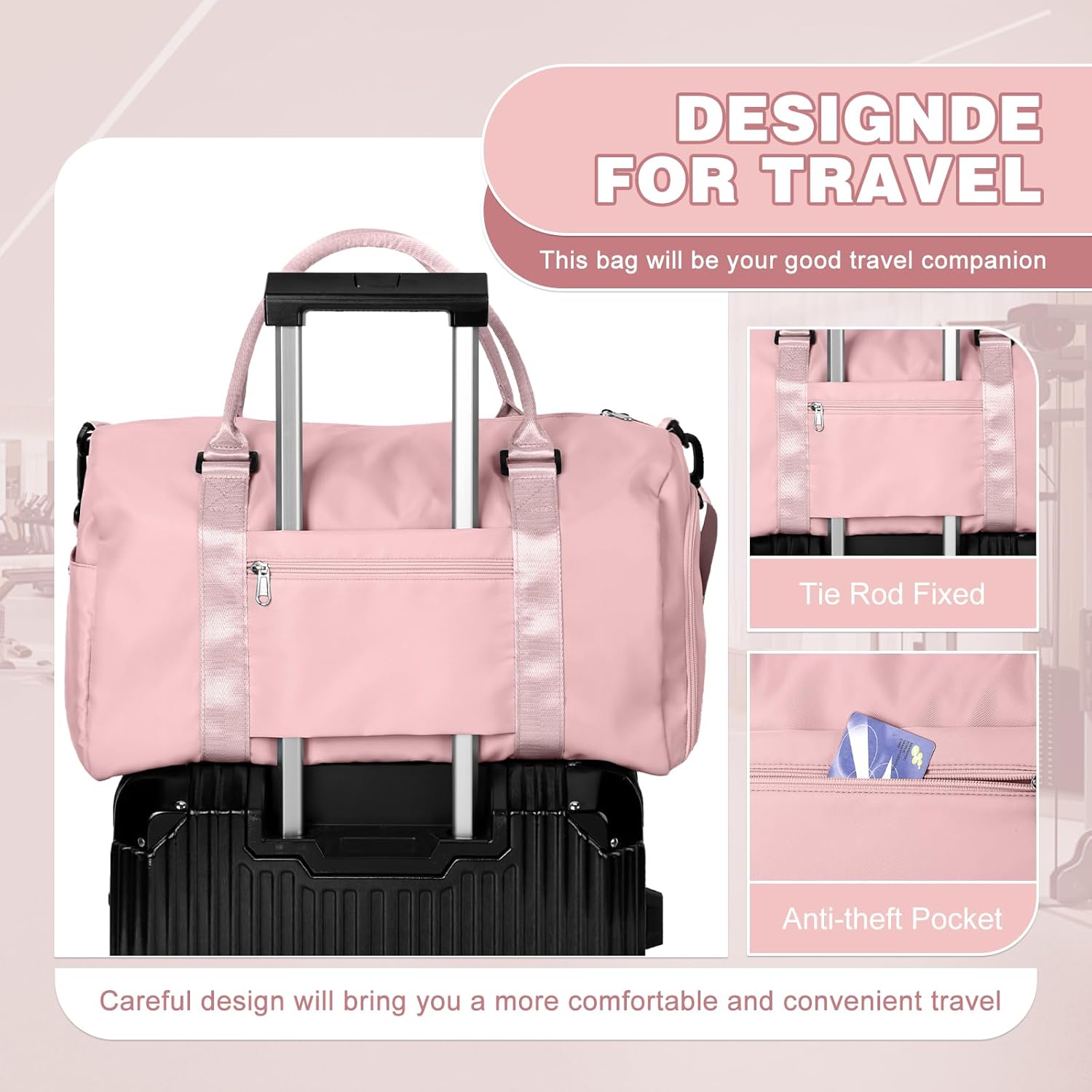 Thumbnail 4 de WEPLAN Sport-Duffel Bag – wasserdichte Reisetasche mit Schuhfach und Nassfach, A2-Rosa
