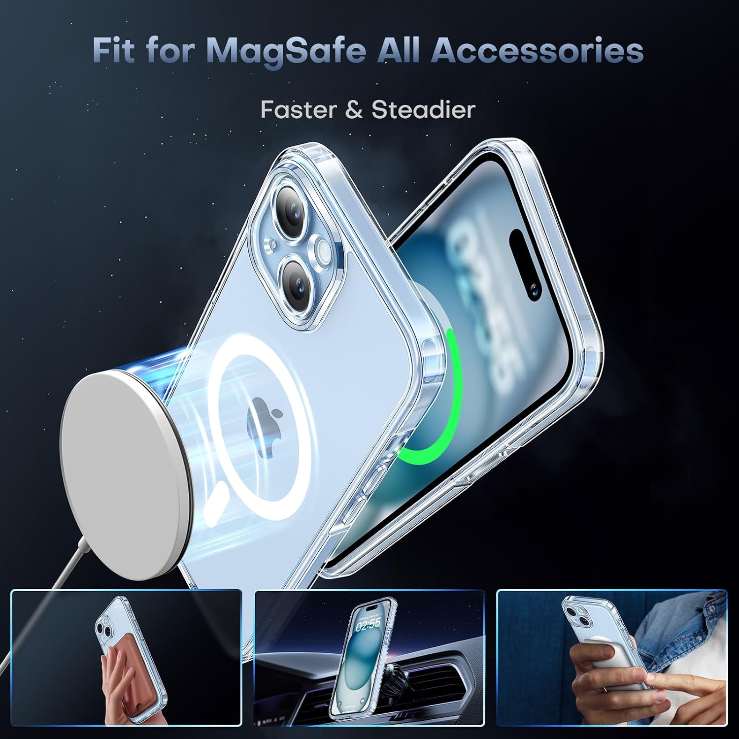 Thumbnail 1 de TOCOL-hoesje voor iPhone 15 Plus met MagSafe, transparant en camera-opstaande rand