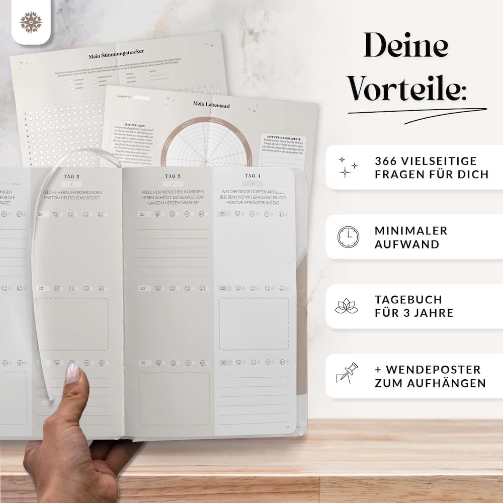 Detalle de Lebenskompass® 3 Jahres Tagebuch für Erwachsene – Sahara Edition, DIN A5 Hardcover
