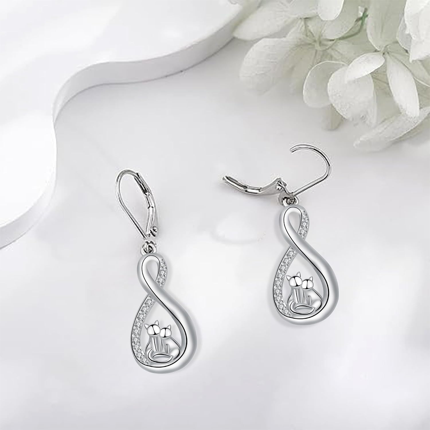 Thumbnail 1 de Micory Damen Hängende Ohrringe aus 925 Sterling Silber mit Katzen-Motiv und Zirkonia