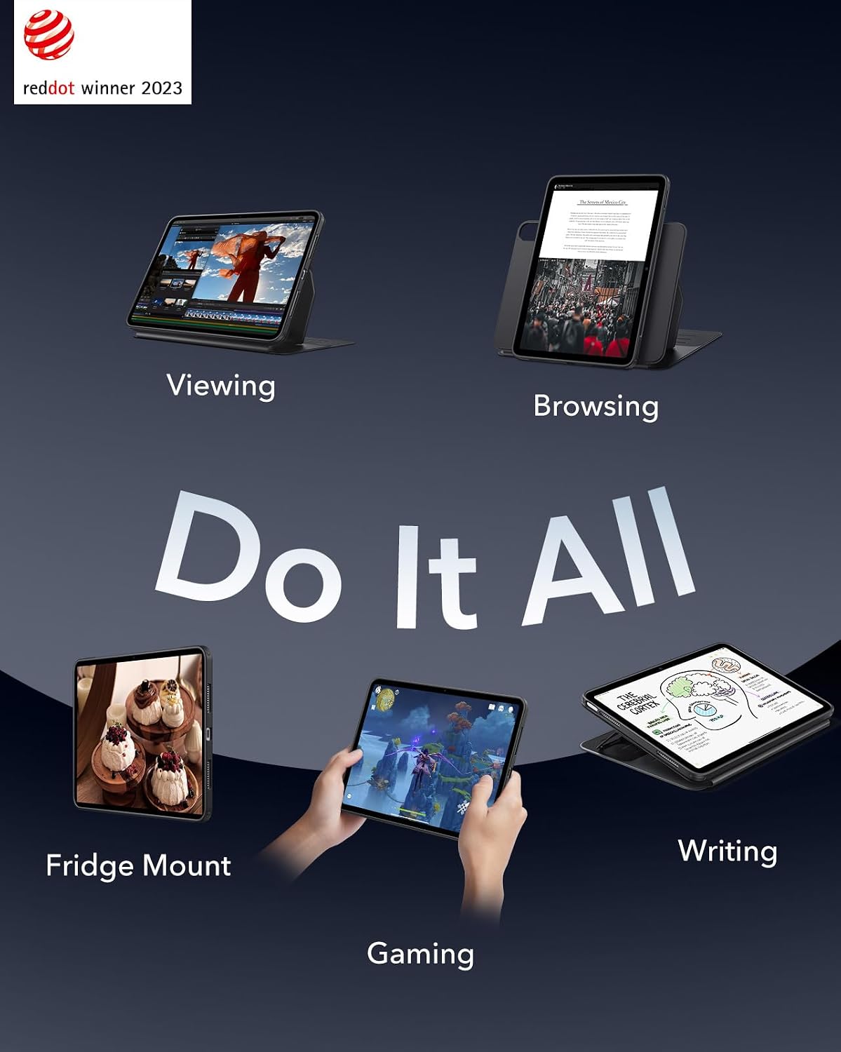 Detalle de ESR Hülle für iPad Air 13 Zoll M4/M3/M2 – Drehbare Schutzhülle mit abnehmbarer Magnetabdeckung, 9 Standwinkel (Schwarz)