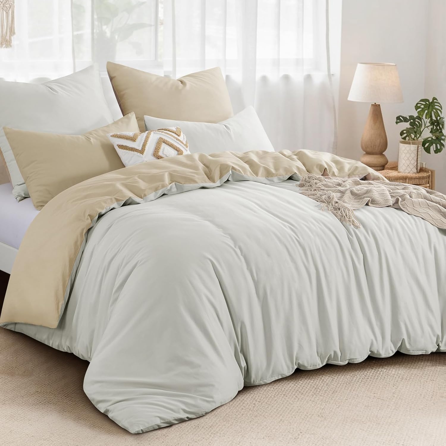 Thumbnail 1 de Aisbo Bettwäsche 200x220 cm aus Baumwolle (Khaki/Beige) – Wendebettwäsche 3-teilig mit Reißverschluss