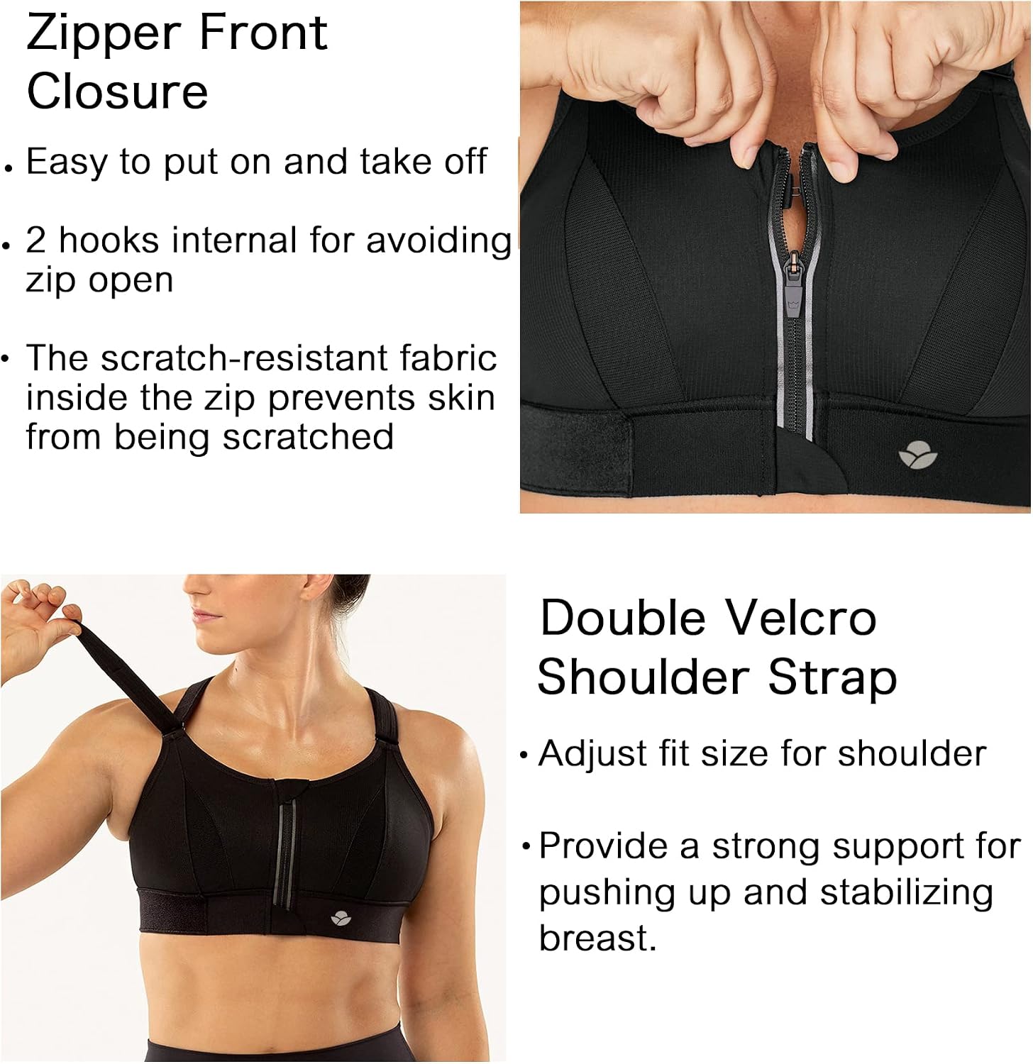 Detalle de YIANNA Women High Impact Sports Bra (Plus Size) with Zip Front & Removable Padding