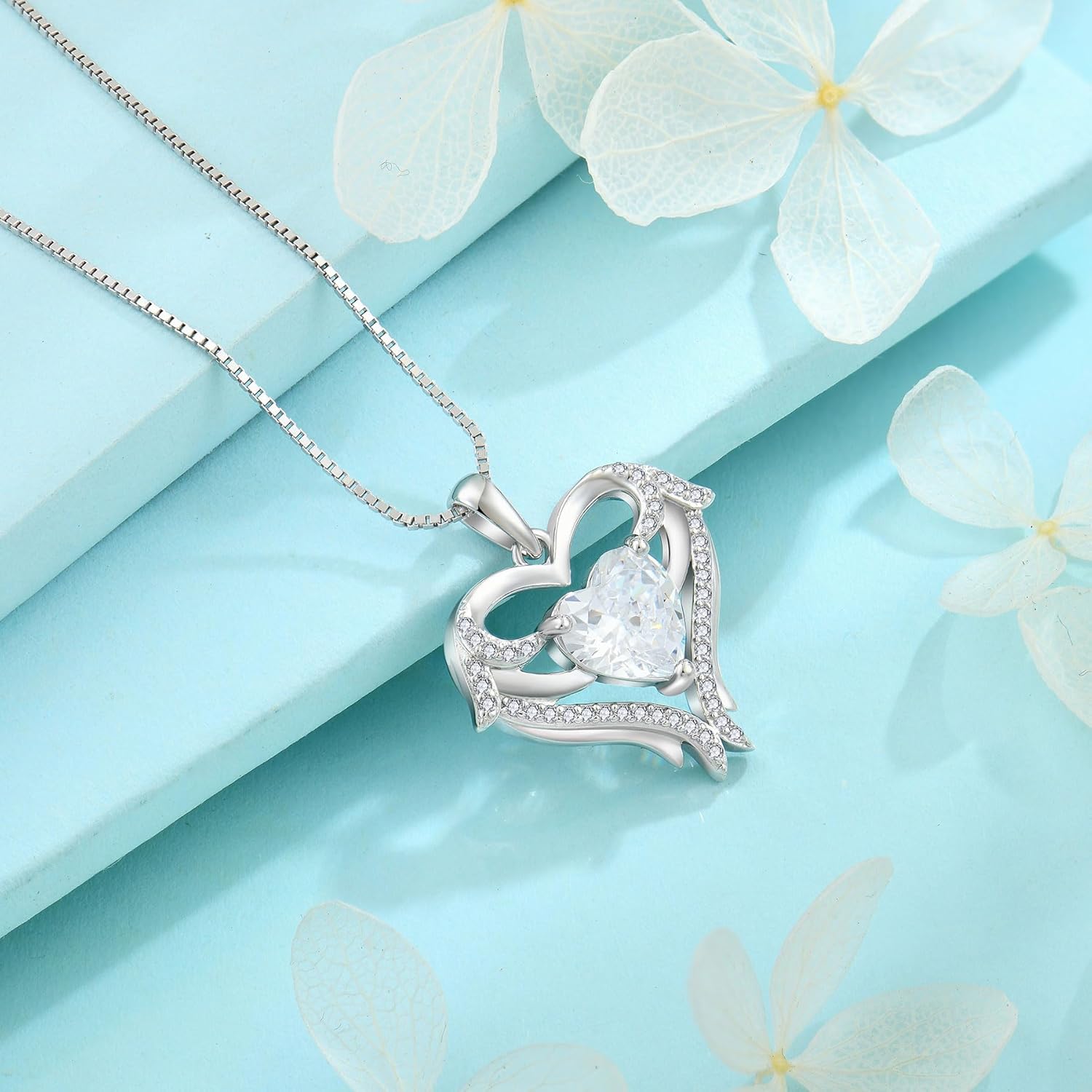 Thumbnail 3 de FJ Herz Engelsflügel Halskette für Damen aus 925 Sterling Silber mit Geburtsstein