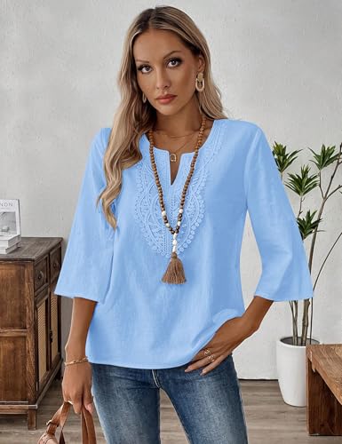 Detalle de Rapbin Womens Tops 3/4 Sleeve Spring Summer Cotton Linen Blouse