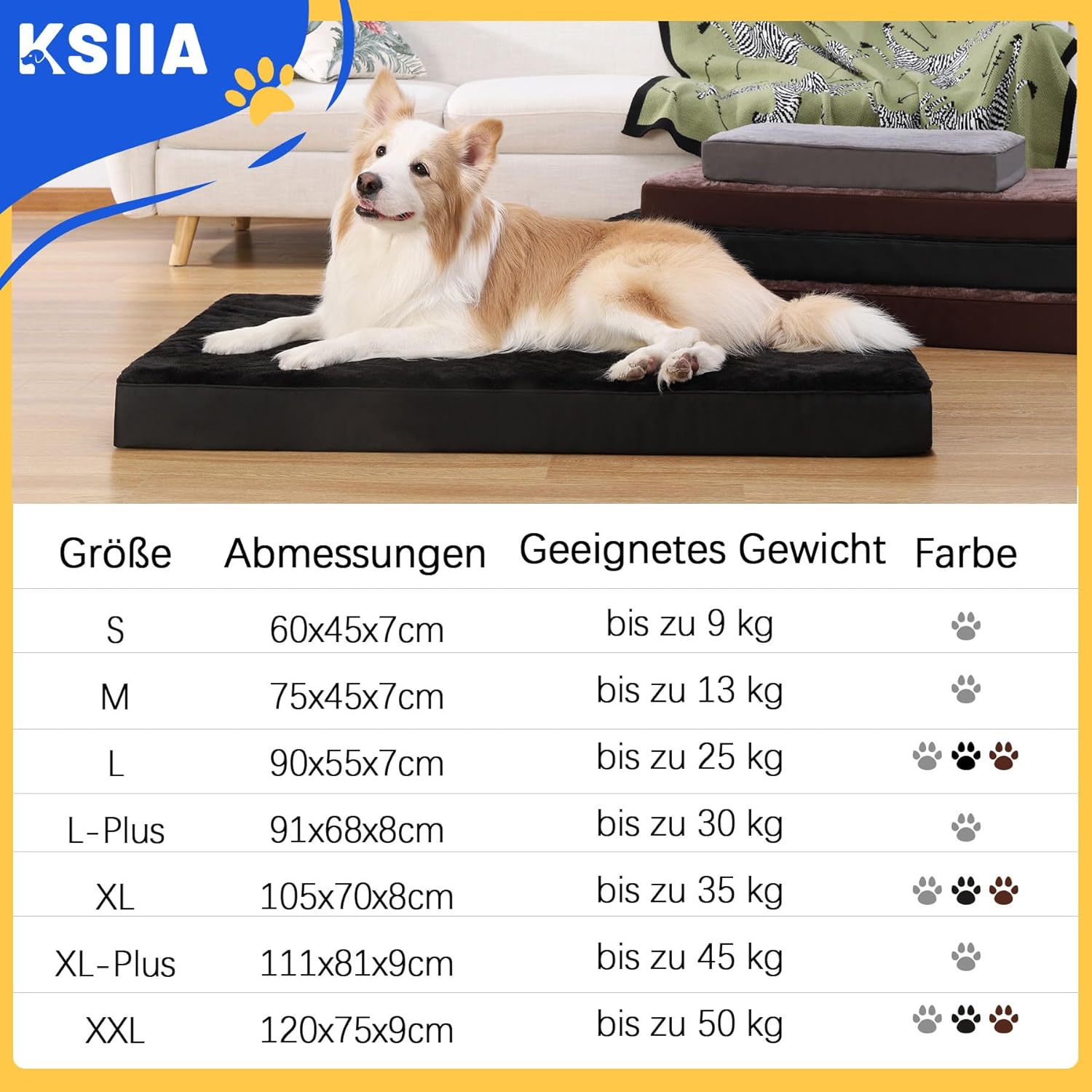 Thumbnail 5 de Orthopädisches Hundebett KSIIA für große Hunde (XXL), waschbar 120x75x9 cm in Dunkelgrau